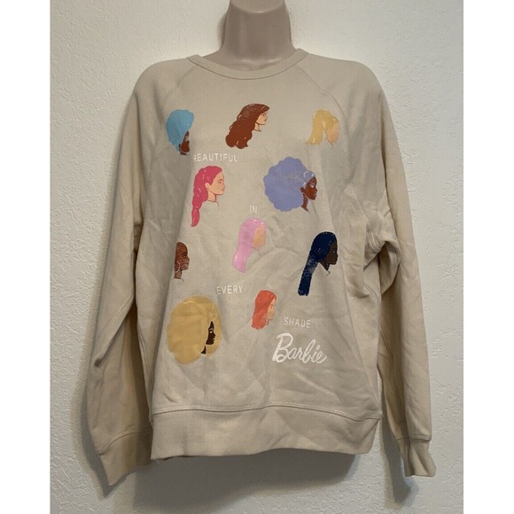 Barbie  Womens "Beautiful in Every Shade" Beige Crewneck Sweatshirt Size S - Picture 1 of 3
